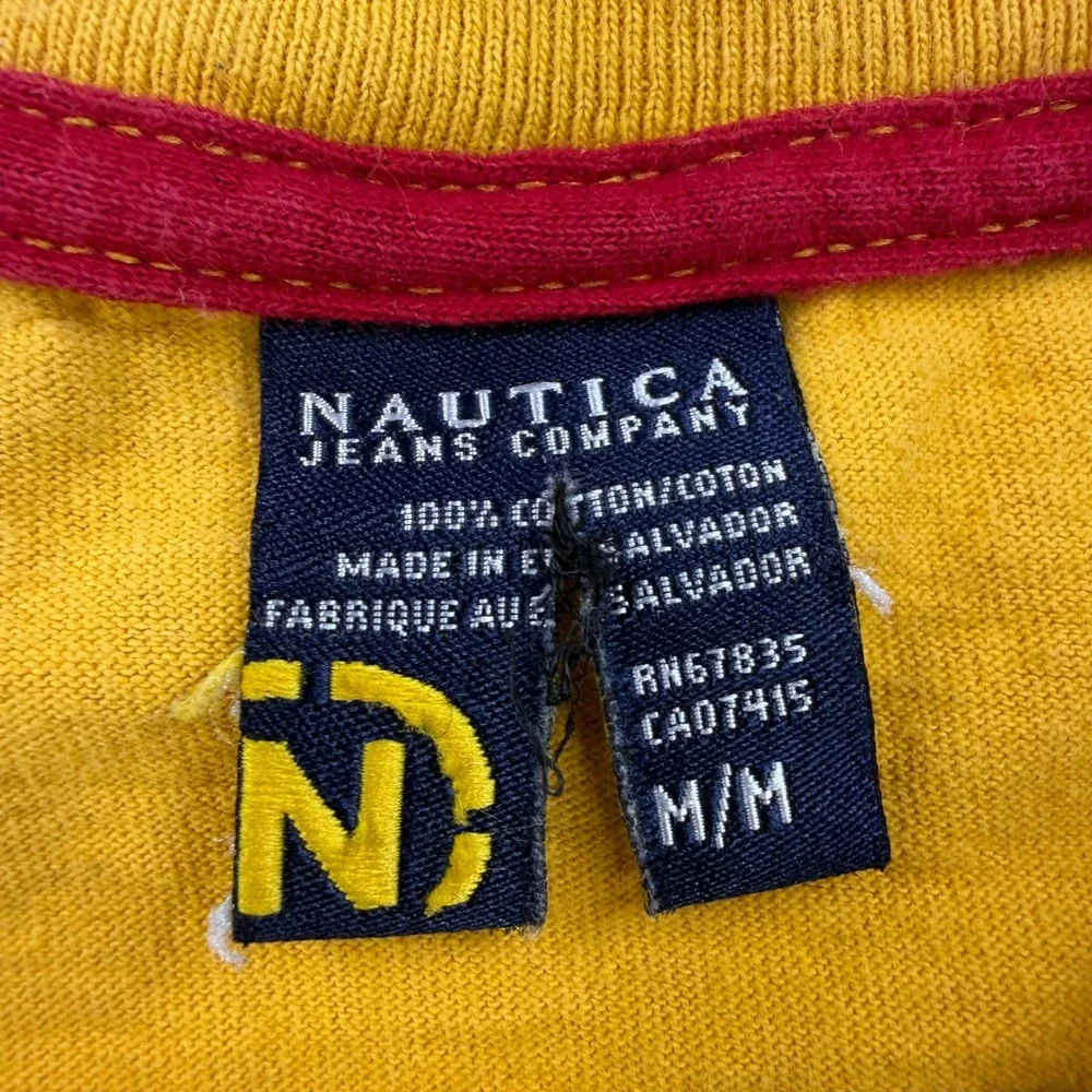 90s Nautica Jeans Co Graphic T-Shirt Mens Medium Yellow NJC Cotton Tee